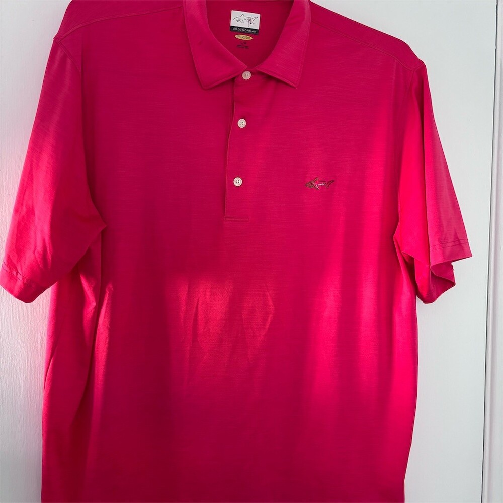 Greg Norman Golf Polo Shirt Mens L Pink Short Sleeve Embroidered Logo